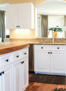 kitchen with white cabinets