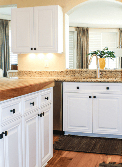 white cabinets and drawers