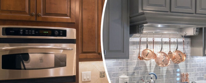 Before and after photo of a remodeled kitched for blog post
